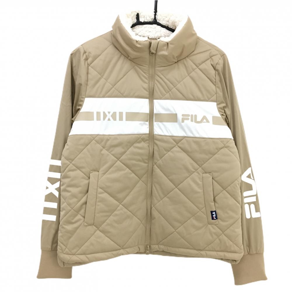【超美品】フィラゴルフ 中綿ジャケット ベージュ×白 身頃中綿 ネックボア レディース L ゴルフウェア FILA GOLF