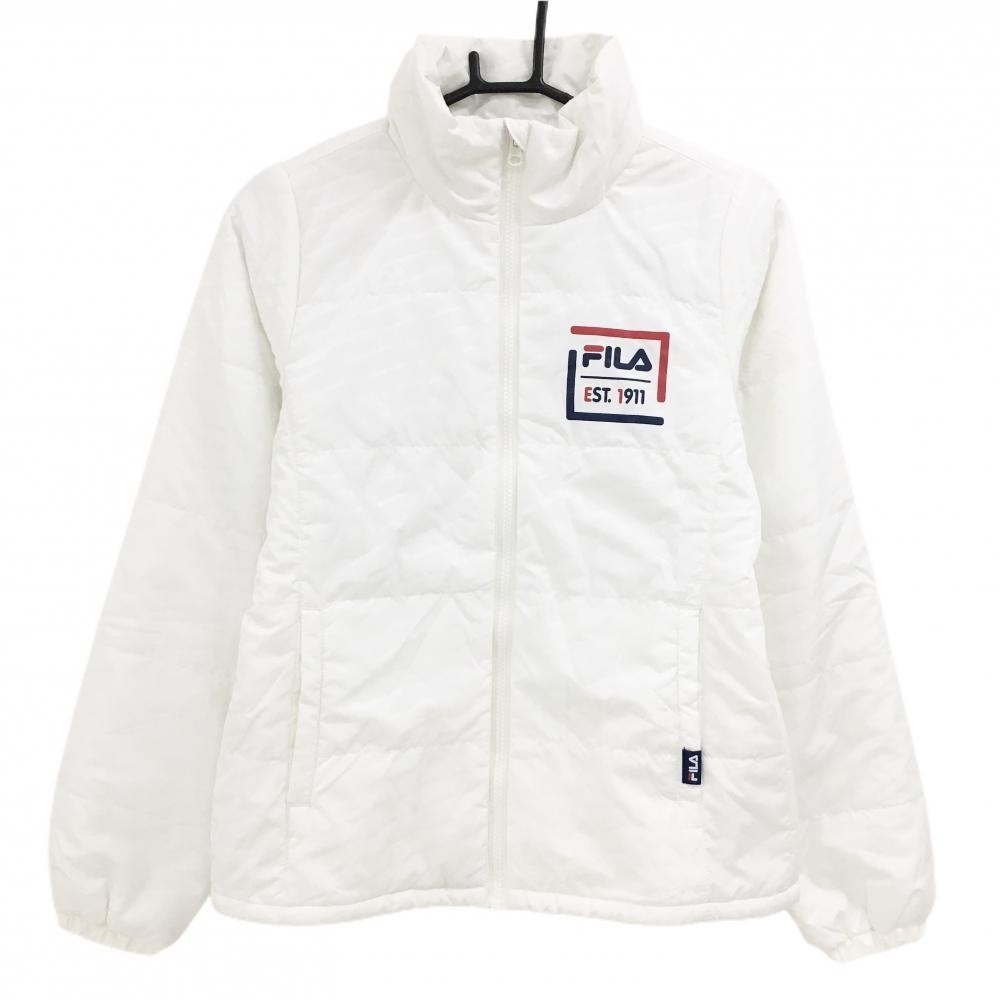 【超美品】フィラゴルフ 中綿ジャケット 白 地模様 ロゴ レディース M ゴルフウェア FILA GOLF