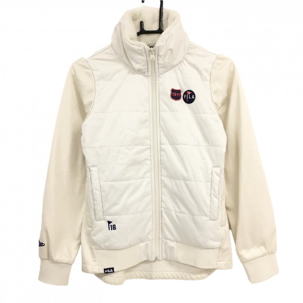 フィラゴルフ 切替中綿ジャケット 白×アイボリー ワッペン 裏微起毛 レディース M ゴルフウェア FILA GOLF