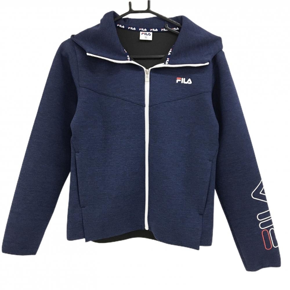 【美品】フィラ ジップパーカー ネイビー×白 ブルゾン 袖ロゴ  レディース S ゴルフウェア FILA GOLF