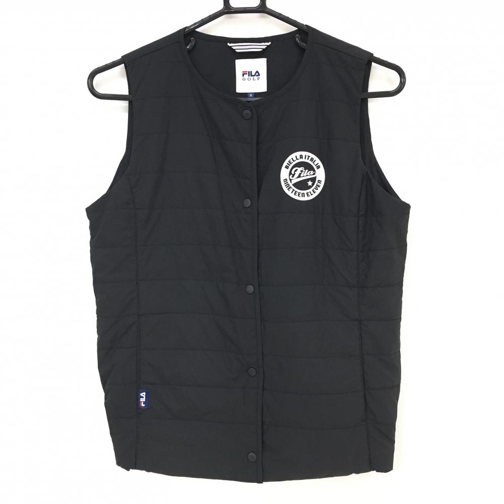【超美品】フィラゴルフ 中綿ベスト 黒 軽量 収納袋付 スナップボタン レディース M ゴルフウェア FILA GOLF