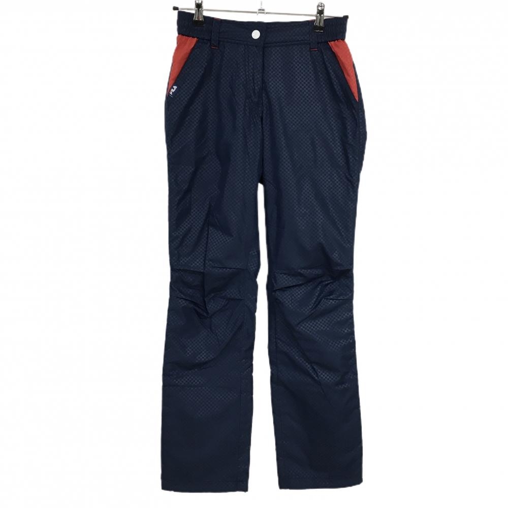 【美品】フィラゴルフ 中綿パンツ ネイビー×レッド ブロックチェック地模様 レディース M ゴルフウェア FILA GOLF