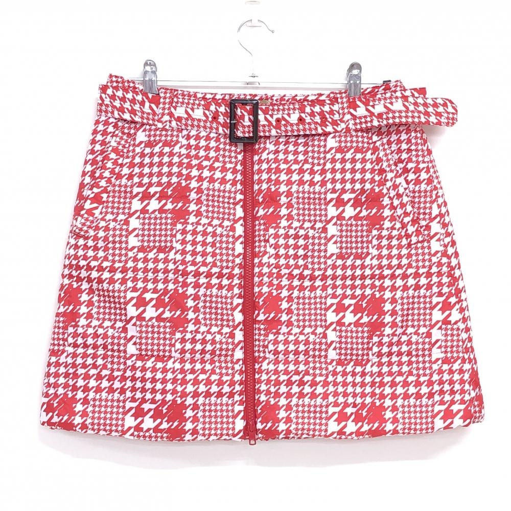 【美品】フィラゴルフ 中綿スカート 白×レッド 千鳥柄 ベルト付き レディース サイズ表記なし ゴルフウェア FILA GOLF