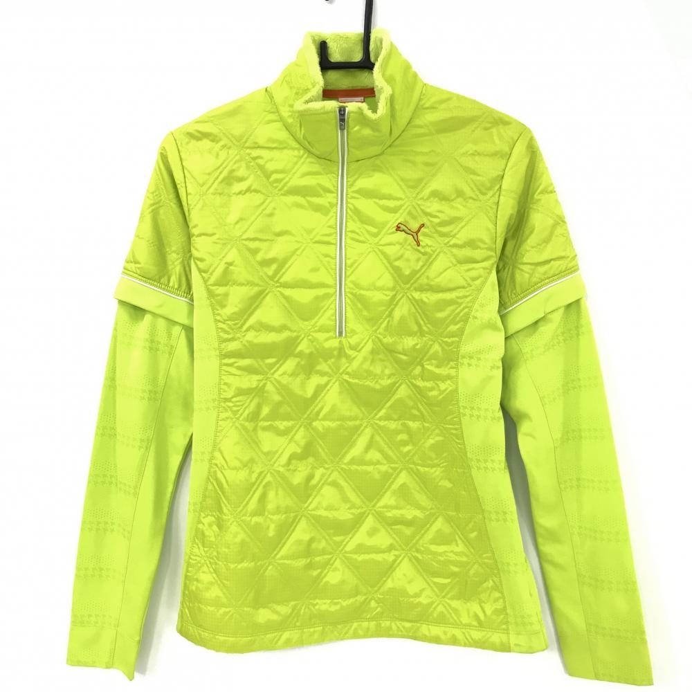 プーマ 2WAY切替中綿ブルゾン ライムグリーン 千鳥格子 前身頃薄中綿 袖着脱可  レディース O(XL) ゴルフウェア PUMA