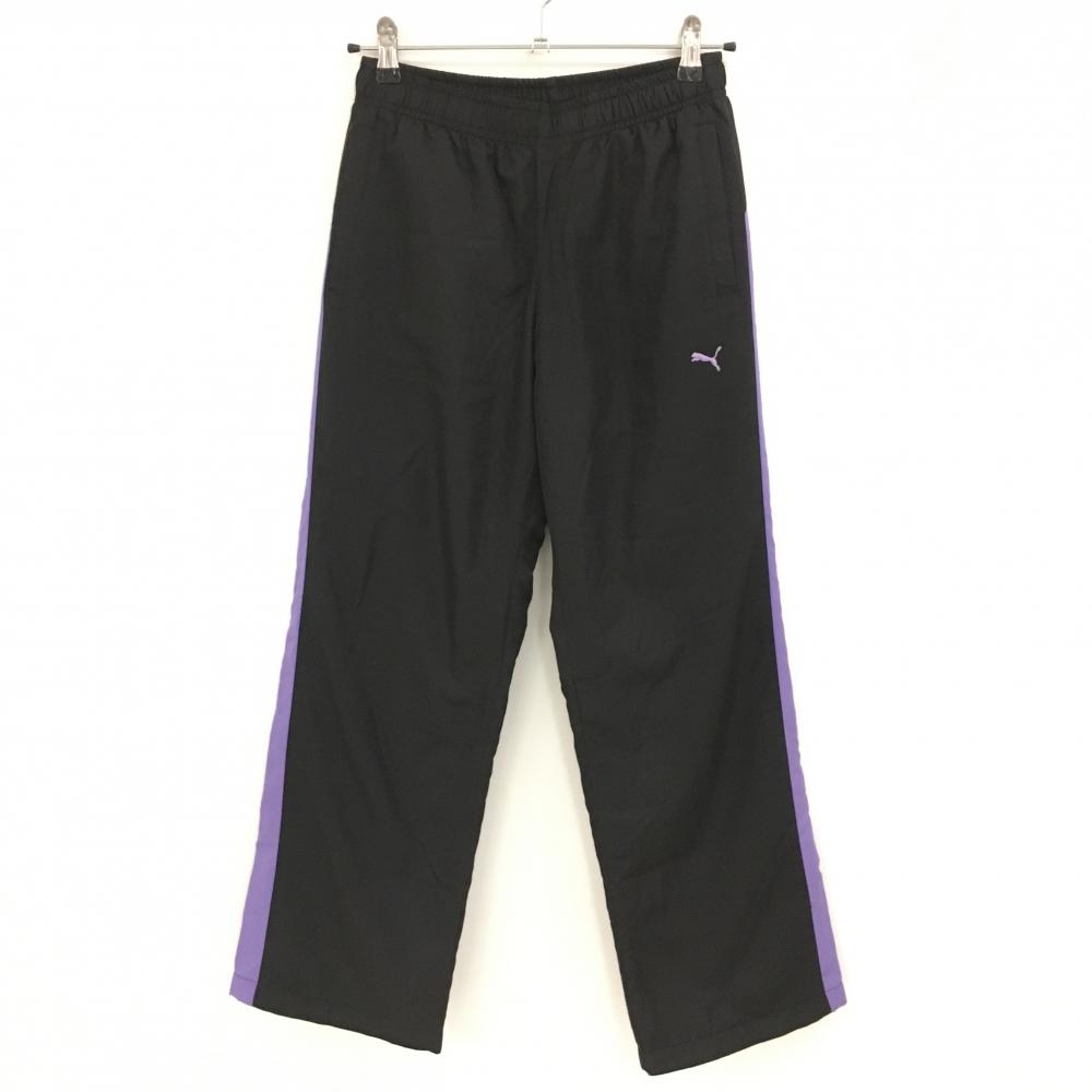 【超美品】プーマ ナイロンパンツ  黒×パープル サイドライン 裏微起毛 ウエストゴム  レディース M ゴルフウェア PUMA