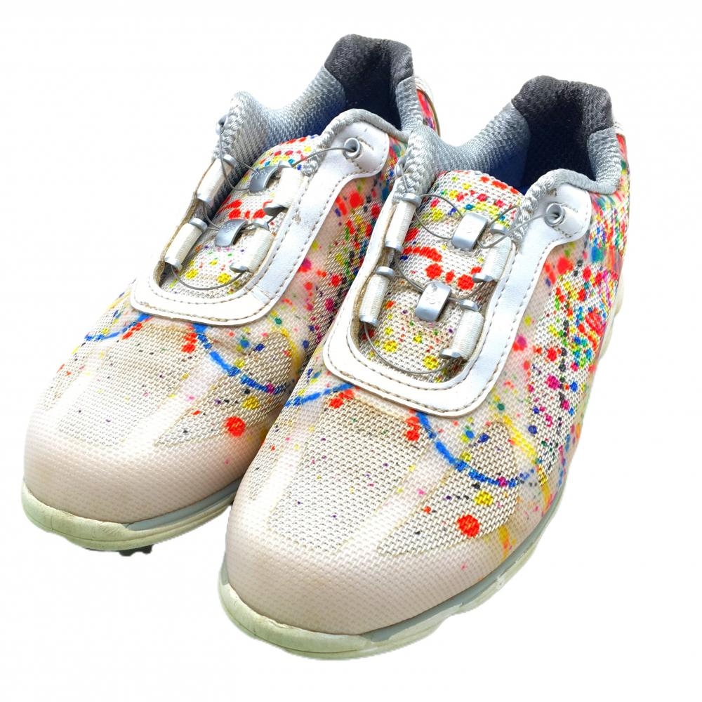 フットジョイ ゴルフシューズ 白×マルチカラー 98036J スパイクレス ダイヤル式 BOA レディース 23.0 ゴルフウェア FootJoy