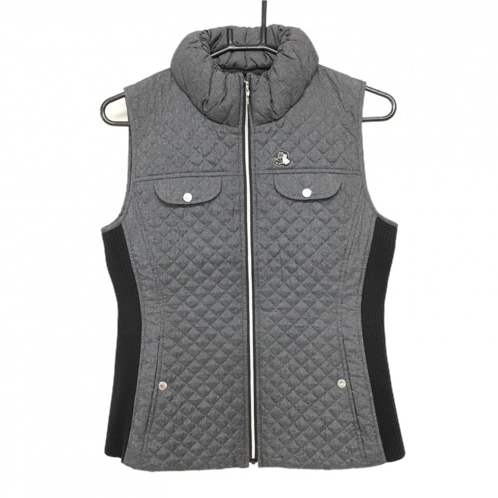 【超美品】ブラックアンドホワイト アウターベスト グレー×黒 キルティング 襟中綿 レディース 1(S) ゴルフウェア Black＆White