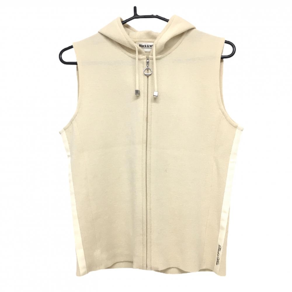ブラックアンドホワイト フード付きニットベスト ライトベージュ×アイボリー ウール100％ レディース 42 ゴルフウェア Black＆White