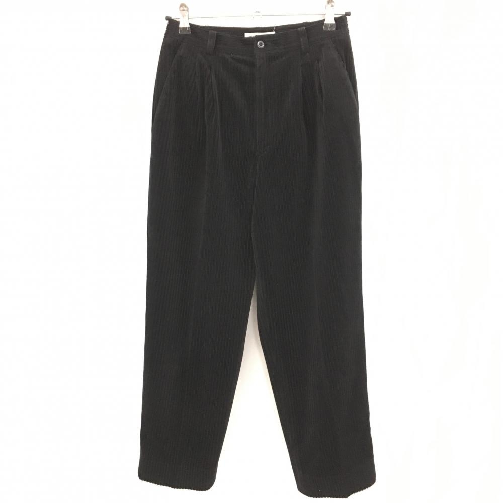 【美品】ブラックアンドホワイト パンツ 黒 ベロア調 ストライプ バックロゴ レディース L ゴルフウェア Black＆White