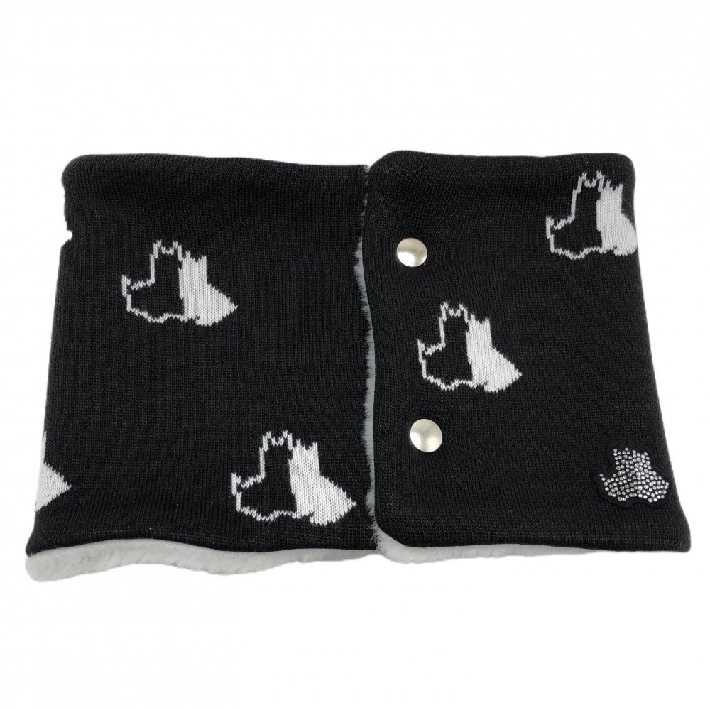 【新品】ブラックアンドホワイト ニットネックウォーマー 黒×白 総柄 裏起毛 スナップボタン レディース F ゴルフウェア Black＆White