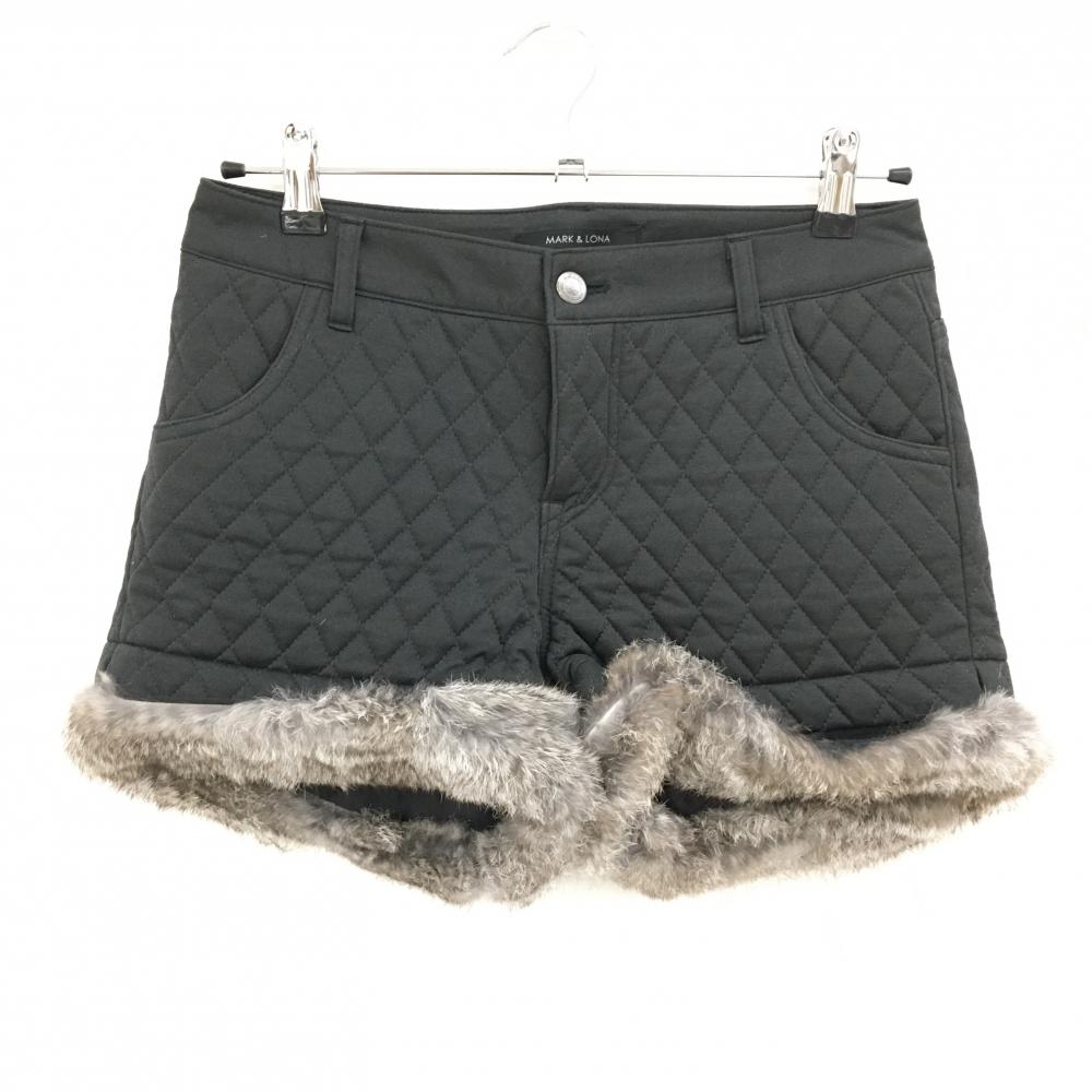 【超美品】マークアンドロナ 中綿ショートパンツ ダークグレー ラビットファー着脱可 キルティング レディース M ゴルフウェア MARK＆LONA