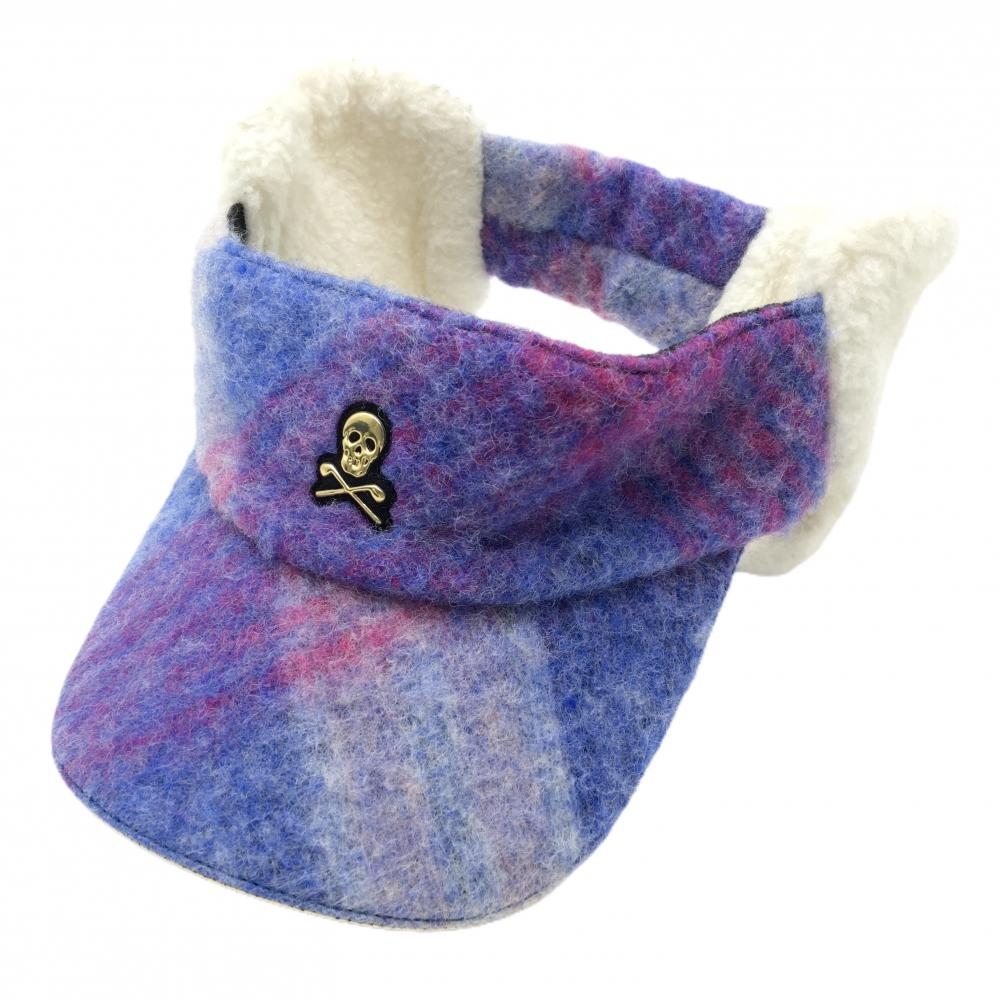 美品】マークアンドロナ 耳当て付サンバイザー ブルー系×ピンク系×白