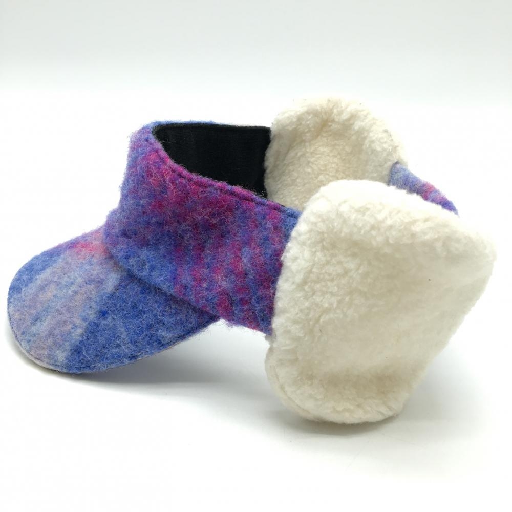 美品】マークアンドロナ 耳当て付サンバイザー ブルー系×ピンク系×白