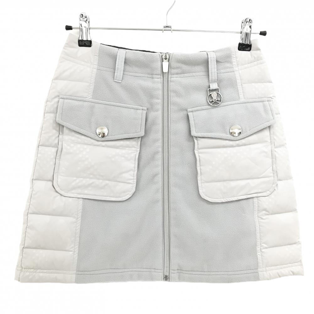 【超美品】マークアンドロナ ダウンスカート グレー 一部ドット・カモフラ柄地模様 レディース 36(S) ゴルフウェア MARK＆LONA