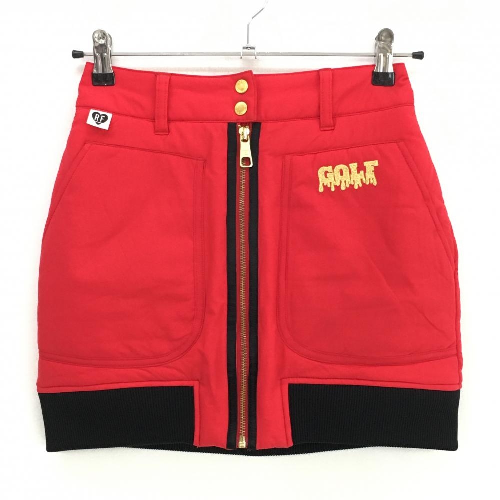 【超美品】マークアンドロナ 中綿スカート レッド×黒 裾リブ センタージップ レディース 36(S) ゴルフウェア MARK＆LONA