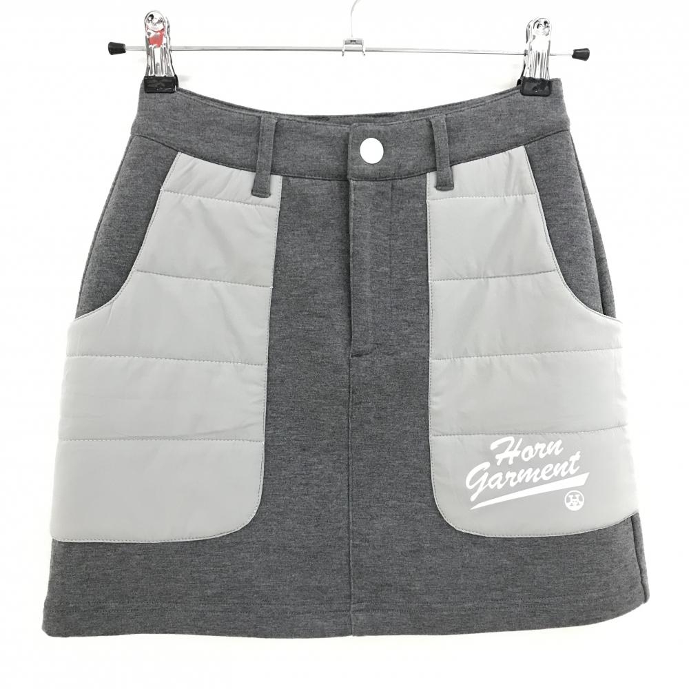 【超美品】ホーンガーメント 中綿スカート グレー 一部中綿 マークアンドロナ ストレッチ レディース 36(S) ゴルフウェア MARK＆LONA