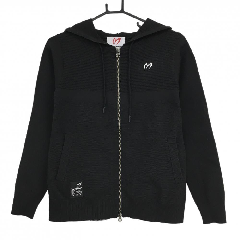 【超美品】マスターバニー ジップニットパーカー 黒×白 背面ロゴ 後裾プリーツ レディース 0(S) ゴルフウェア MASTER BUNNY EDITION