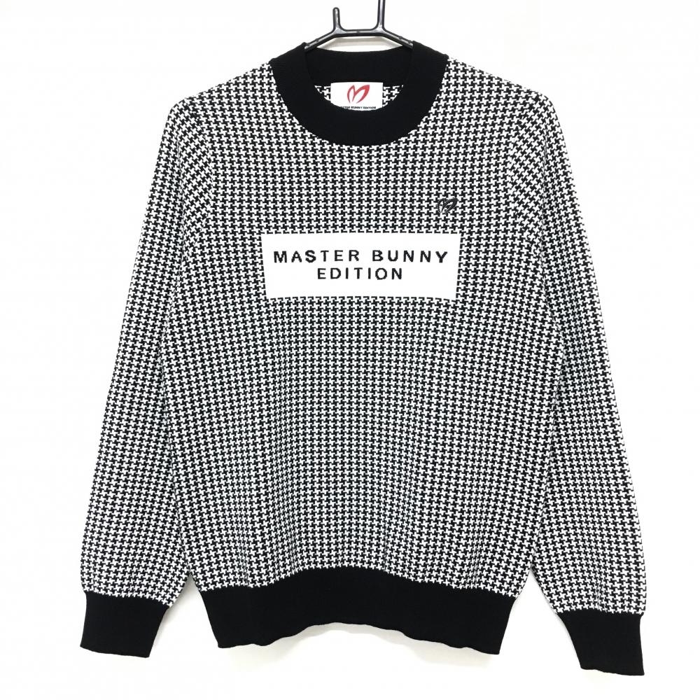 【超美品】マスターバニー セーター 黒×白 千鳥格子調 コットン混  レディース 2(L) ゴルフウェア 2024年モデル MASTER BUNNY EDITION