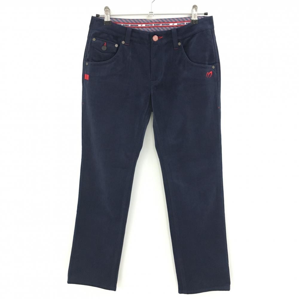 【美品】マスターバニー パンツ ネイビー ヘリンボーン ベロア調  レディース 2(L) ゴルフウェア MASTER BUNNY EDITION