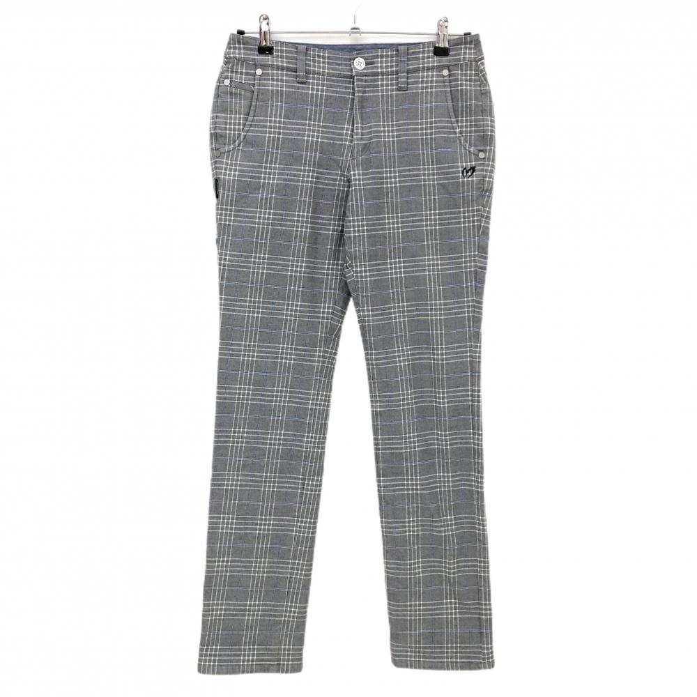 【美品】マスターバニー パンツ グレー×ブルー×白 チェック 裏地付き レディース 1(M) ゴルフウェア MASTER BUNNY EDITION