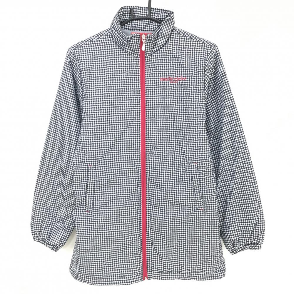 【超美品】マリクレールスポール 中綿ジャケット 黒×白 千鳥格子 ロゴ刺しゅう 裏起毛  レディース L ゴルフウェア marie claire