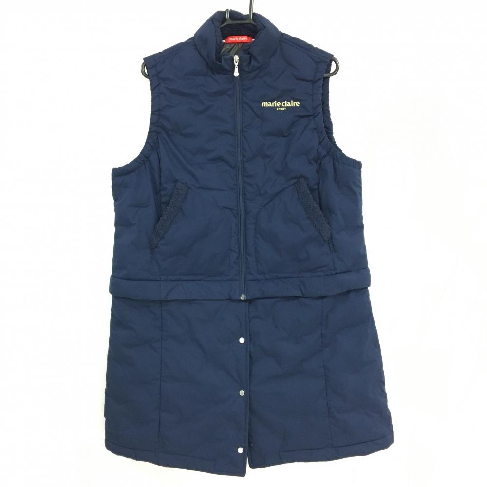 【美品】マリクレールスポール 3WAY中綿ノースリーブワンピース ネイビー 一部ボア 裾着脱可 レディース 4L ゴルフウェア marie claire