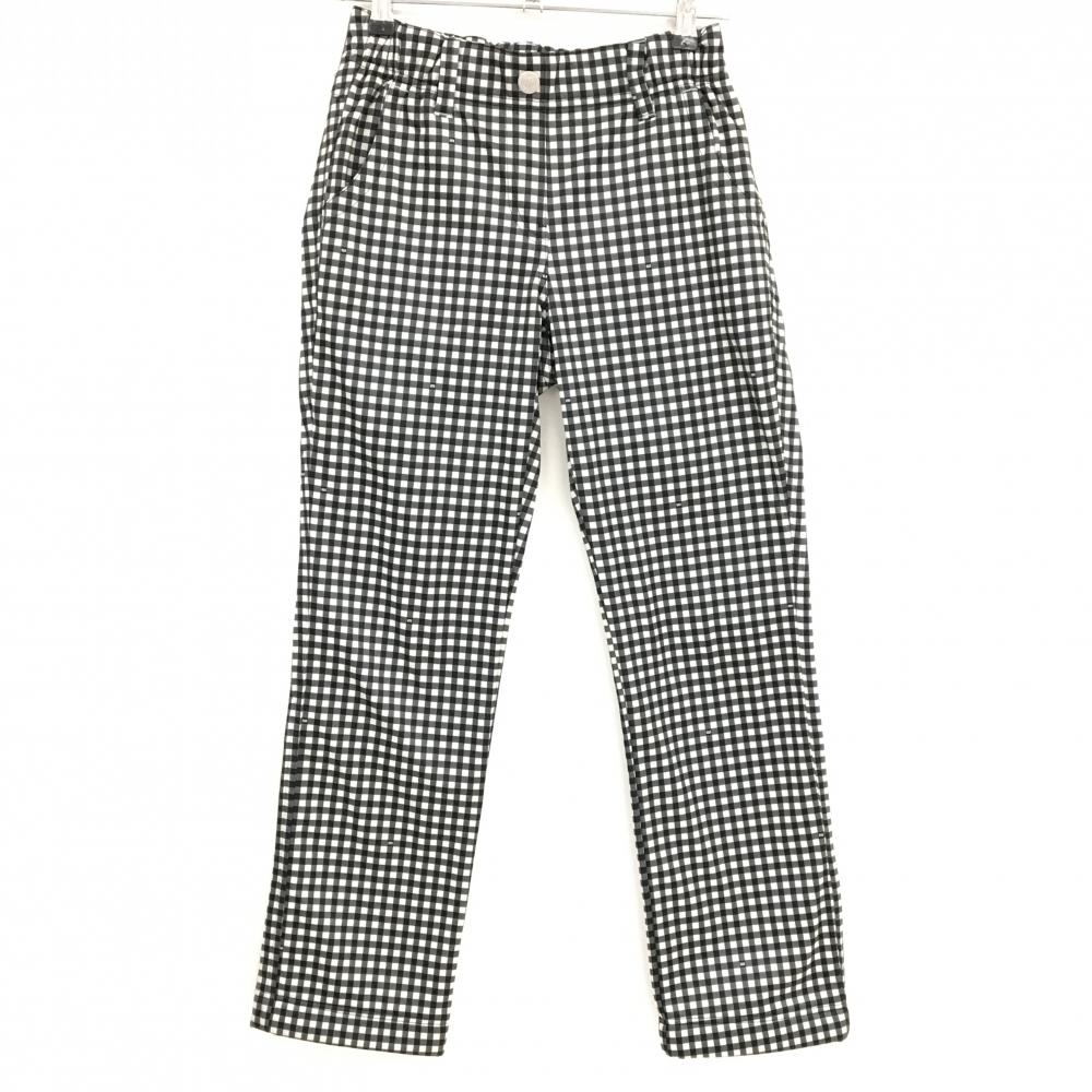 【美品】マリクレール パンツ 黒×ライトグレー系 ギンガムチェック 裏起毛 レディース M ゴルフウェア marie claire