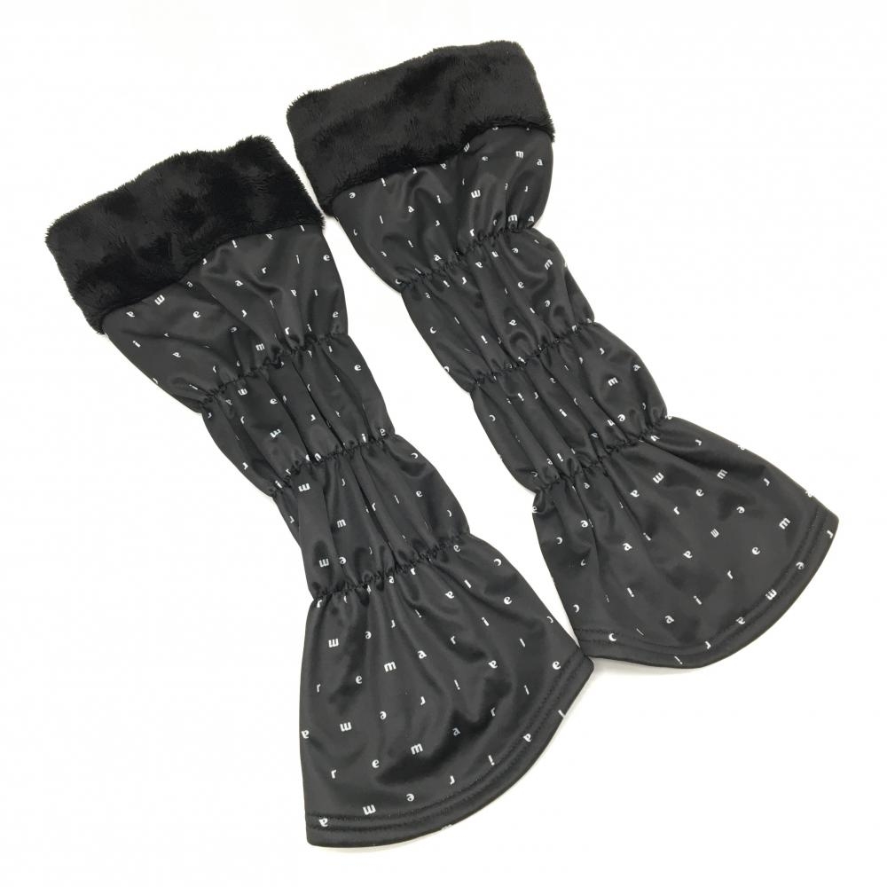 【美品】マリクレール レッグウォーマー 黒×白 ロゴ総柄 一部ボア 裏フリース  レディース  ゴルフウェア marie claire