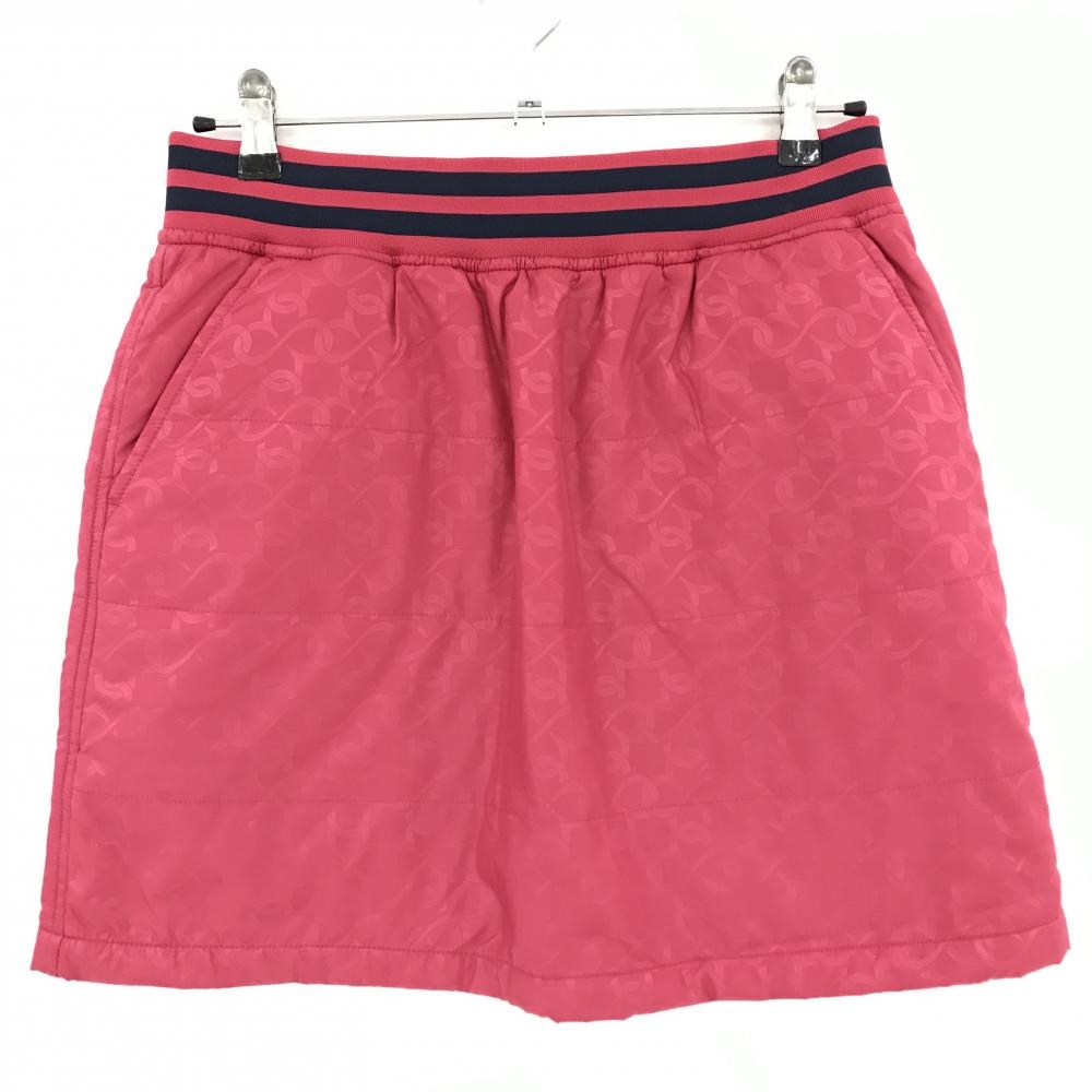 【超美品】マリクレールスポール 中綿スカート ピンク×ネイビー 総柄地模様 ウエストゴム レディース L ゴルフウェア marie claire