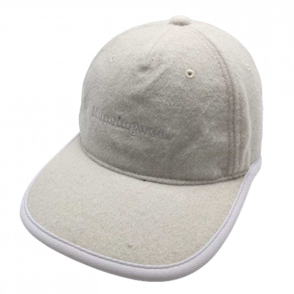 【美品】マンシングウェア キャップ 白 起毛素材 ウール混 レディース F(55-59cm) ゴルフウェア Munsingwear