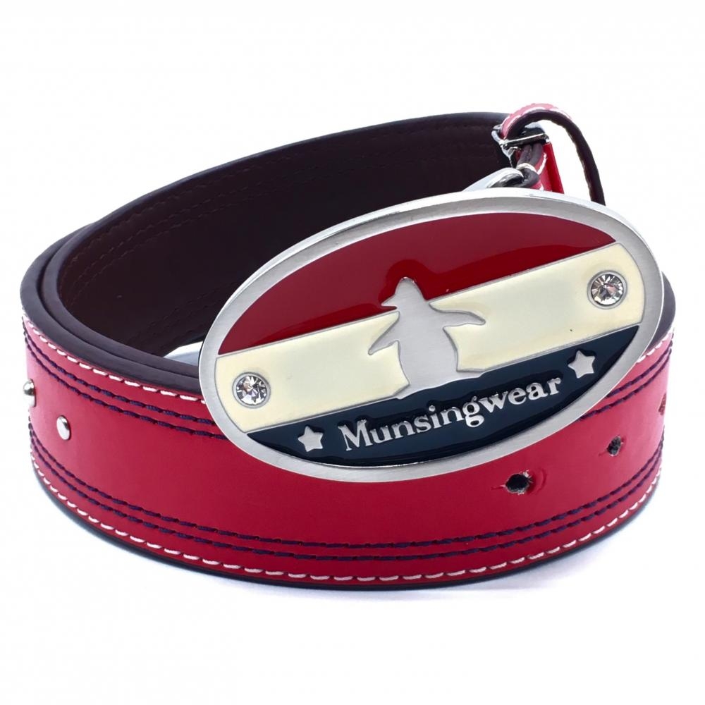 マンシングウェア トップ式ベルト レッド×ネイビー ロゴ型押し  レディース  ゴルフウェア Munsingwear