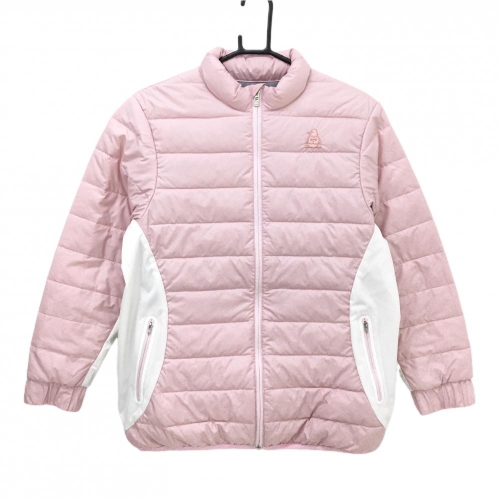 【美品】マンシングウェア 中綿ジャケット ピンク×白 サイド切替 ヒートナビ  レディース L ゴルフウェア 2023年モデル Munsingwear