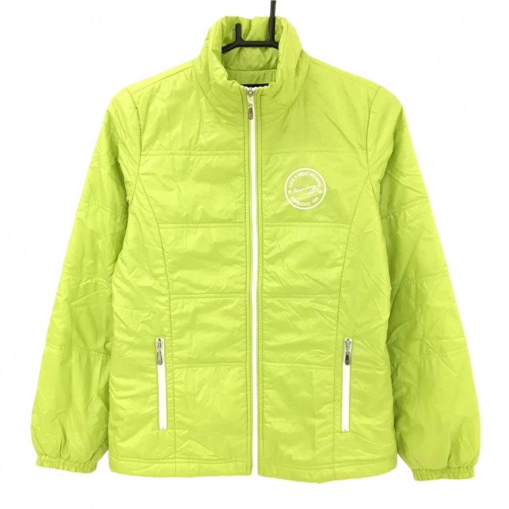 【美品】マンシングウェア 中綿ジャケット ライトグリーン×白 ロゴプリント レディース M ゴルフウェア Munsingwear