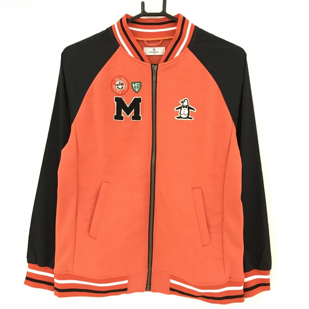 【超美品】マンシングウェア ジャケットブルゾン オレンジ×黒 異素材切替 レディース LL ゴルフウェア Munsingwear