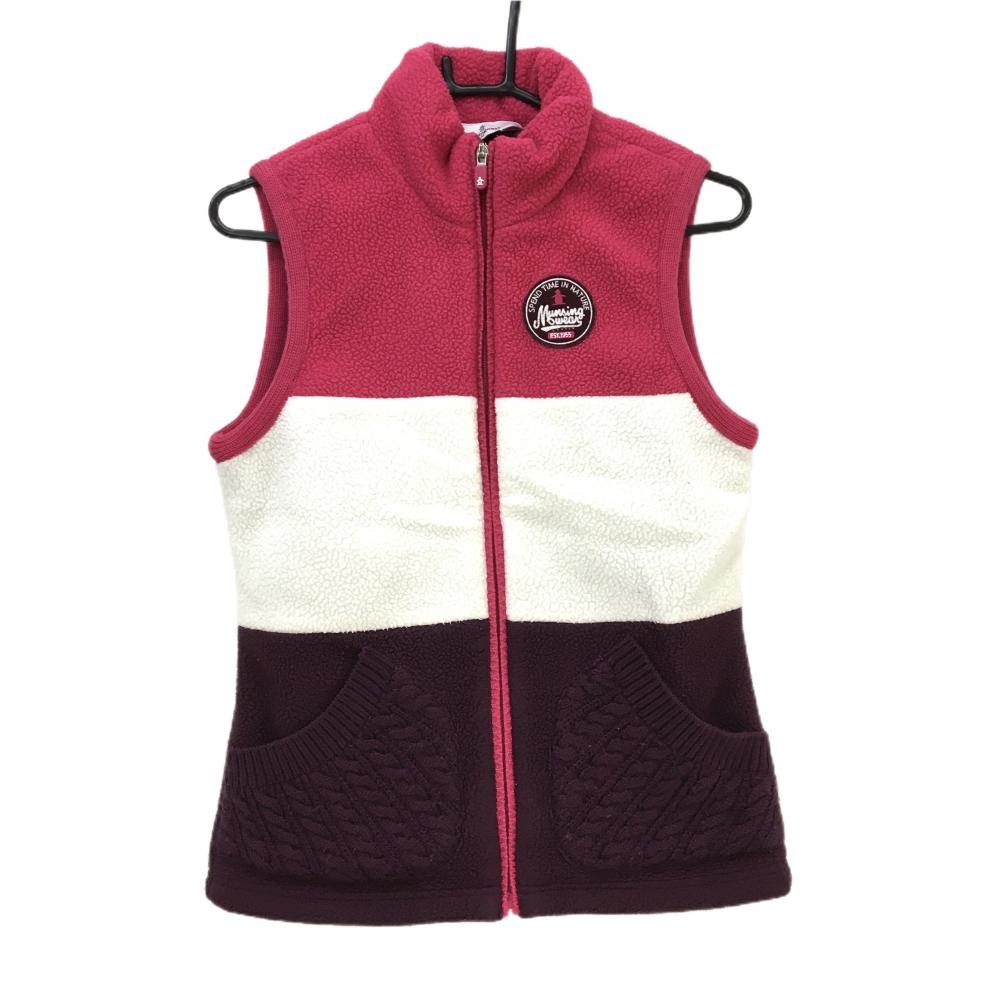 マンシングウェア 中綿ベスト ピンク×白×ボルドー フリース レディース M ゴルフウェア Munsingwear