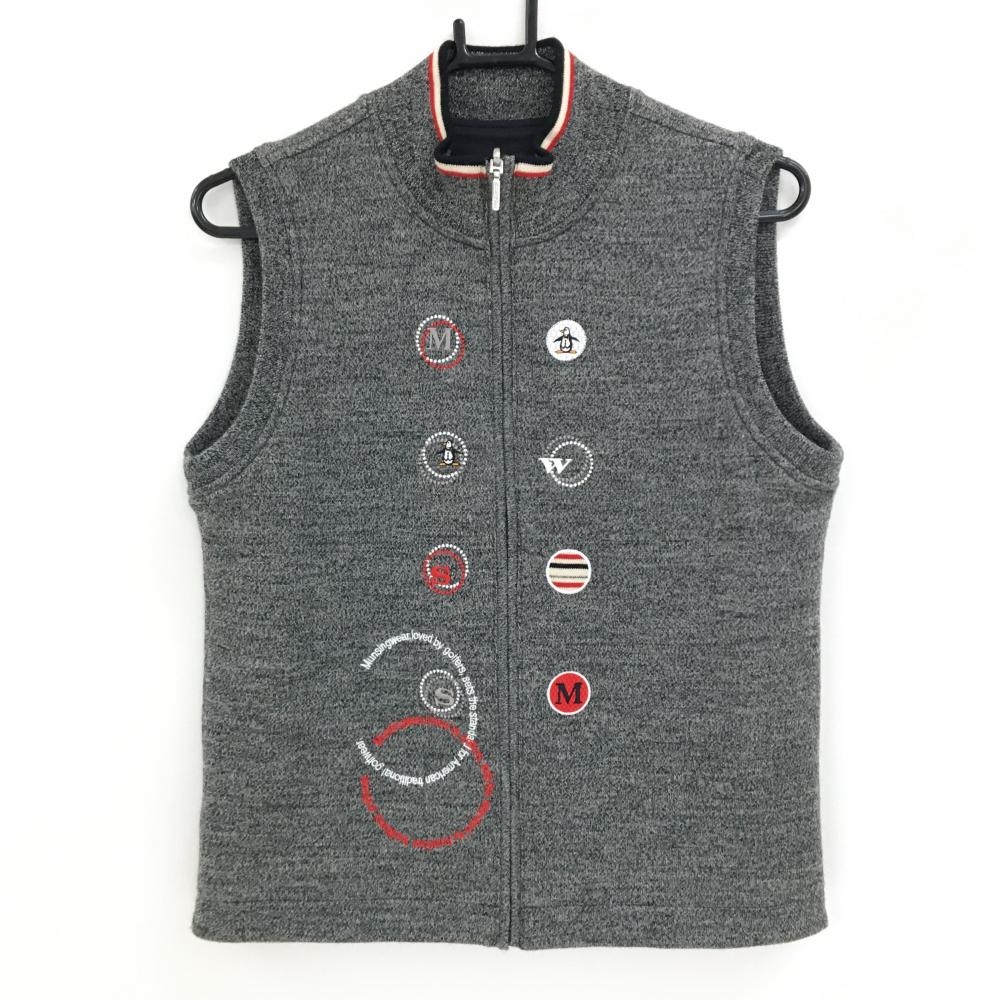 【超美品】マンシングウェア リバーシブルベスト 杢グレー ロゴ刺しゅう 表ウール100％ レディース M ゴルフウェア Munsingwear