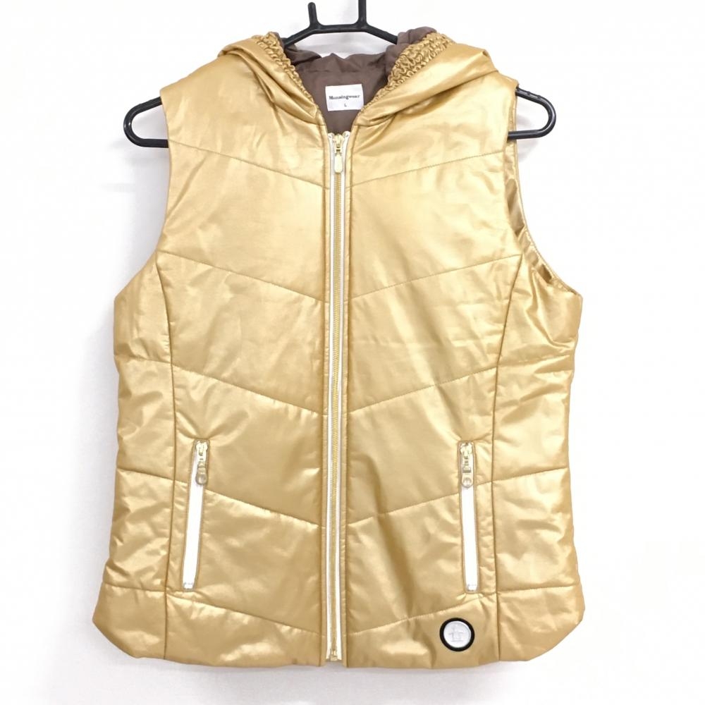 【美品】マンシングウェア 中綿ベスト ゴールド フード付 レディース L ゴルフウェア Munsingwear