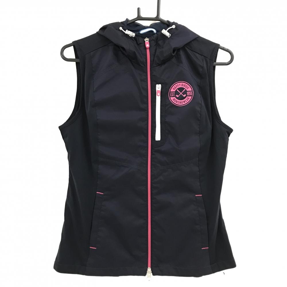 【超美品】マンシングウェア フード付アウターベスト ネイビー 裏地メッシュ 3ポケット レディース L ゴルフウェア Munsingwear