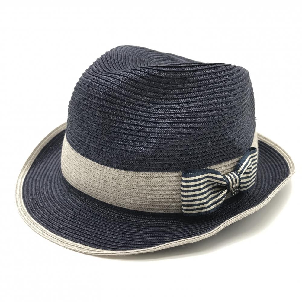 【超美品】マンシングウェア 中折れハット ネイビー×グレー サイドロゴ レディース F(55-57cm) ゴルフウェア Munsingwear