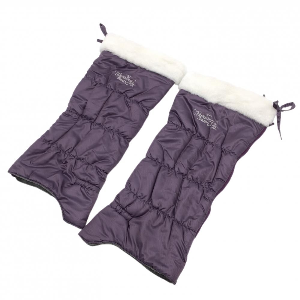 【美品】マンシングウェア 中綿レッグウォーマー パープル×白 上部ファー 裏起毛 ロゴ刺しゅう レディース  ゴルフウェア Munsingwear