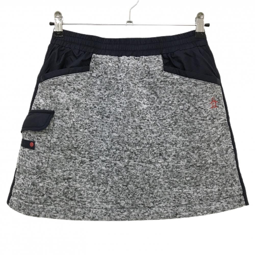 【美品】マンシングウェア 中綿スカート 杢グレー×ダークネイビー 異素材切替 ウエストゴム  レディース M ゴルフウェア Munsingwear