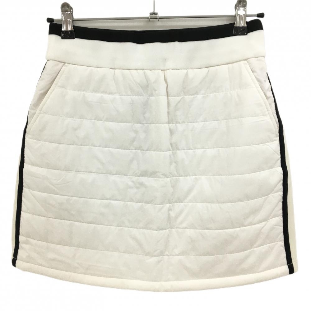 【美品】マンシングウェア 中綿切替スカート 白 前身頃中綿 サイドライン黒 ウエストゴム  レディース M ゴルフウェア Munsingwear