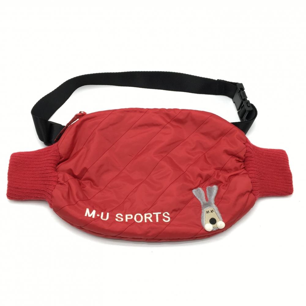 【美品】MUスポーツ 中綿ハンドウォーマー レッド 内側起毛 ストラップ付 レディース  ゴルフウェア M・U SPORTS