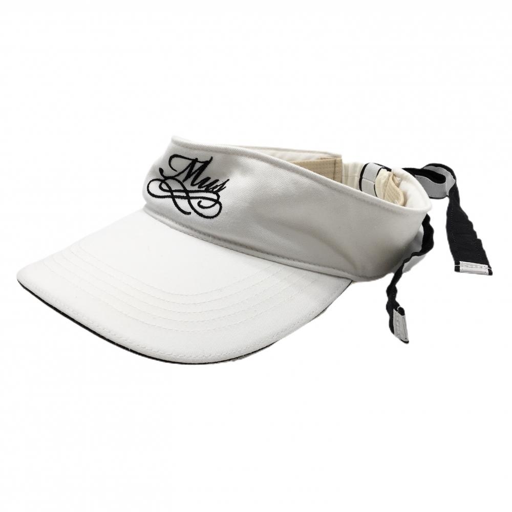 【美品】MUスポーツ サンバイザー 白×黒 リボン  レディース F ゴルフウェア M・U SPORTS