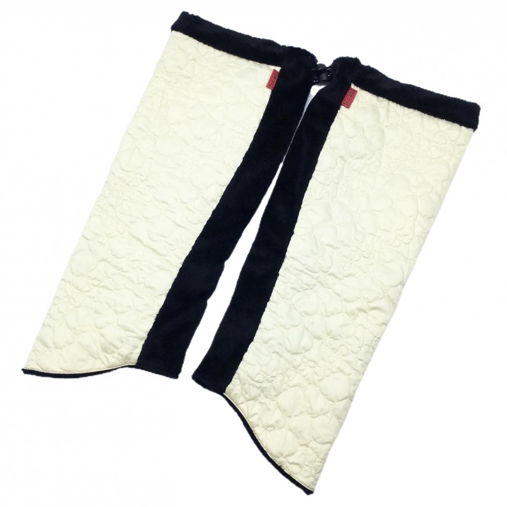 【超美品】MUスポーツ レッグウォーマー アイボリー×黒 一部ボア レディース  ゴルフウェア M・U SPORTS