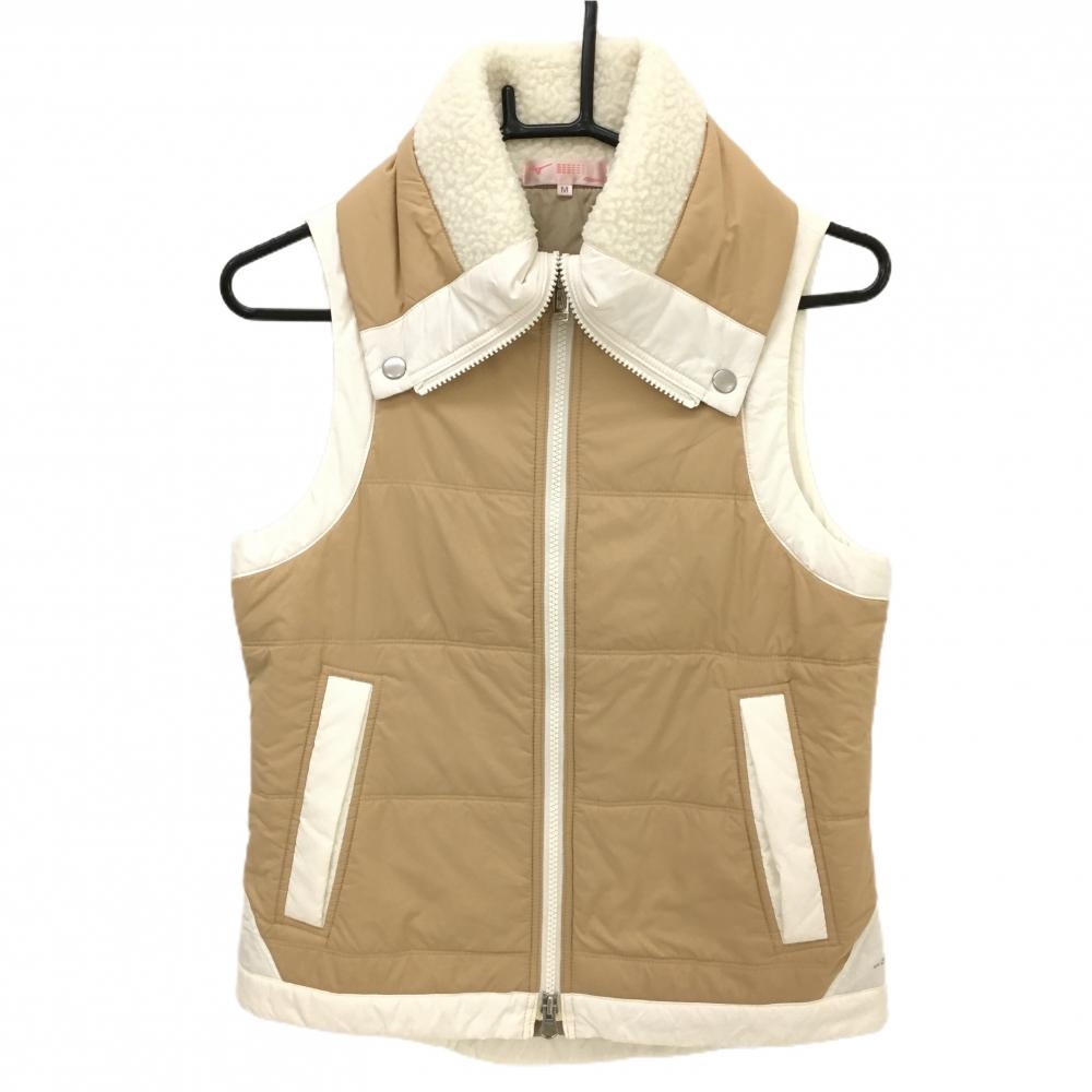 ミズノ 中綿ベスト ベージュ×白 ブレスサーモ レディース M ゴルフウェア MIZUNO