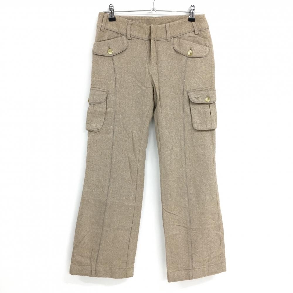 【美品】ミズノ ウールカーゴパンツ ライトブラウン 地模様 レディース 68 ゴルフウェア MIZUNO