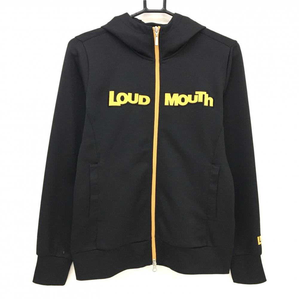 【超美品】ラウドマウス ジップパーカー 黒 ロゴイエロー ストレッチ レディース M ゴルフウェア LOUDMOUTH