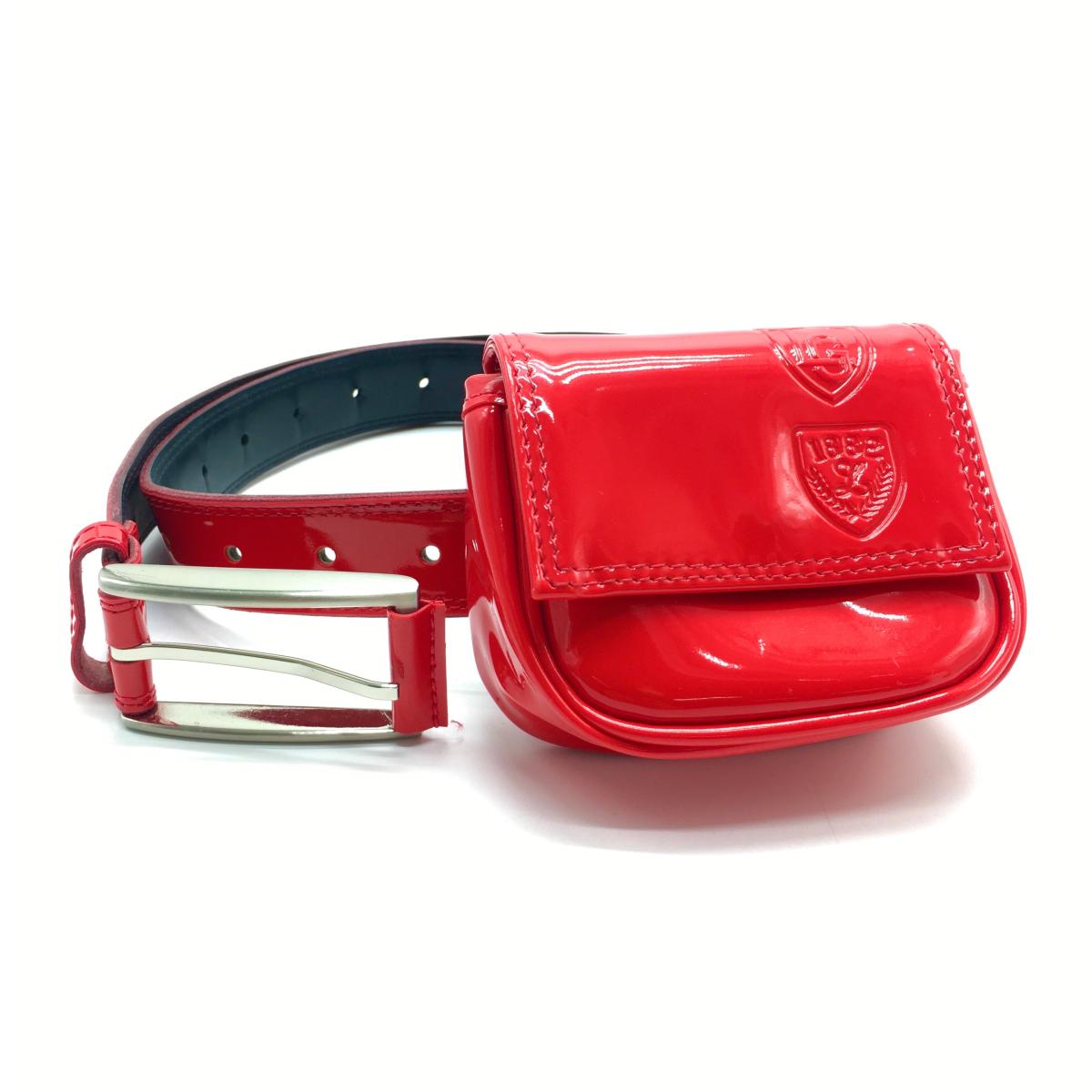 【美品】ルコック ポーチ付ベルト レッド エナメル レディース  ゴルフウェア le coq sportif