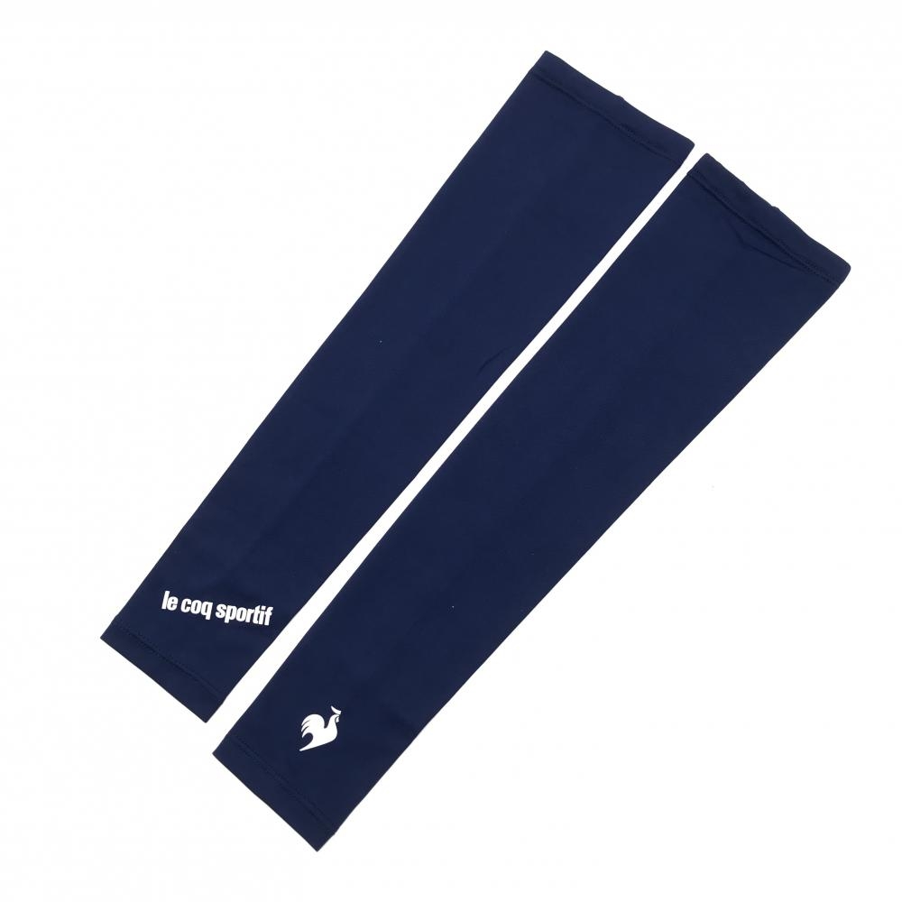 【新品】ルコック アームカバー ネイビー×白 ロゴプリント UPF50 接触冷感 レディース F ゴルフウェア le coq sportif
